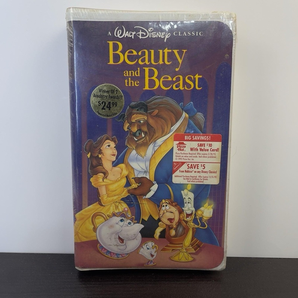 Disney Beauty and the Beast 1992 VHS Clamshell Factory Sealed Rare Promo Sticker